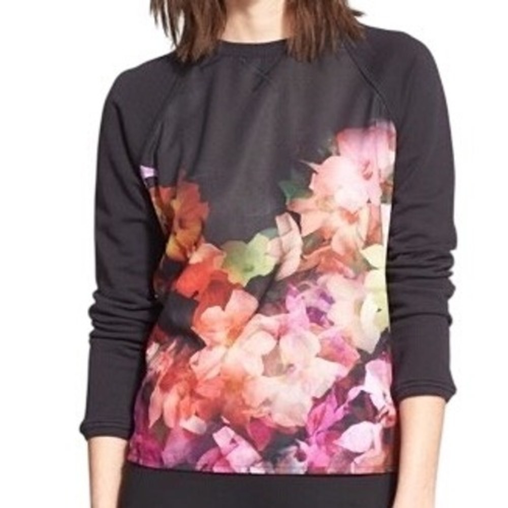NWT Ted Baker Womens Lanie Cascading Flora Floral Print Sweatshirt Black Size XS